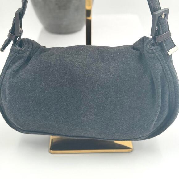 Fendi Charcoal Grey Gray Wool Baguette Dark Gray Gunmetal Hardware Shoulder Bag - Picture 3 of 11